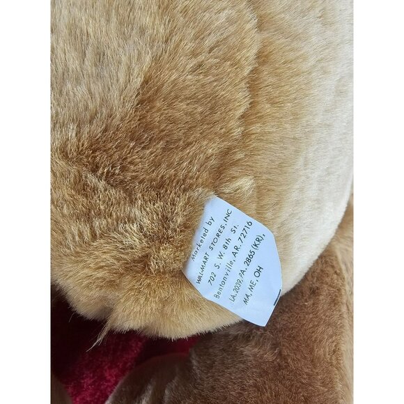 Vintage Walmart Brown Jointed Teddy Bear Plush Stuffed Animal Toy Red‎ Plaid Bow - Picture 6 of 8